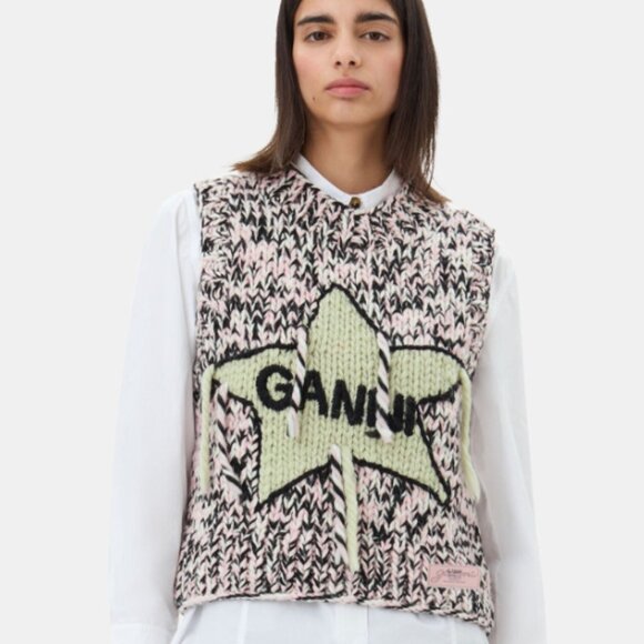 Ganni round neck short sleeveless knitted vest - Picture 2 of 7